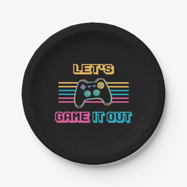 Let's game it out - Retro style Paper Plate (Front)