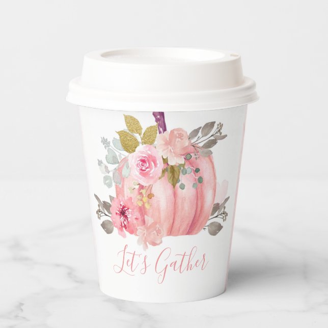 Let's Gather Friendsgiving Pumpkin Peony Paper Cup (Front)