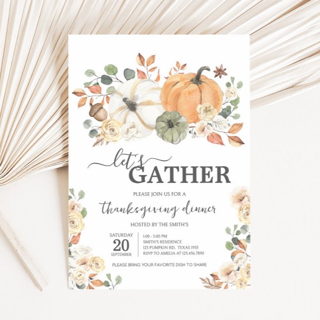 Let's Gather Pumpkin Dinner Thanksgiving Invitation (Pumpkin Let's Gather Dinner Thanksgiving Invitation)
