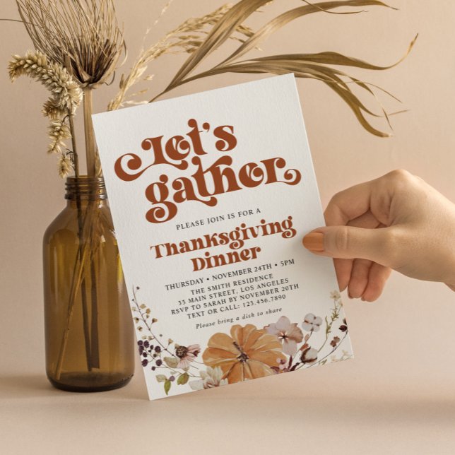 Let's Gather Retro Typography Thanksgiving Dinner Invitation (Creator Uploaded)