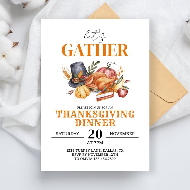 Let's Gather Thanksgiving Day Party Favour Thankfu Invitation (Creator Uploaded)