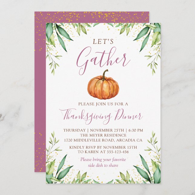 Let's Gather Thanksgiving Dinner Autumn Pumpkin Invitation (Front/Back)