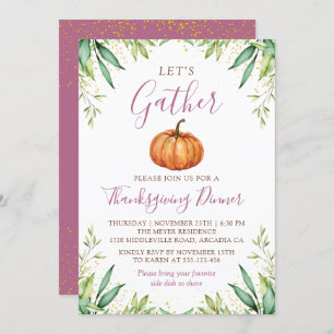Let's Gather Thanksgiving Dinner Autumn Pumpkin Invitation