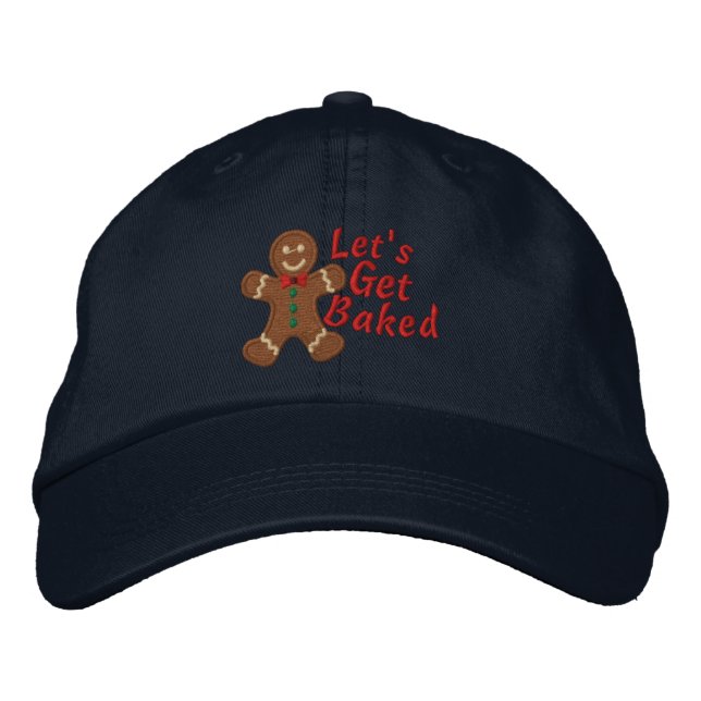 Let's get Baked says Gingerbread Man Embroidered Hat (Front)