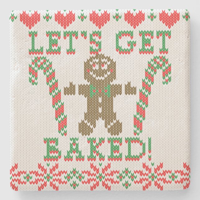 Let's Get Baked The Gingerbread Man Says Stone Coaster (Front)