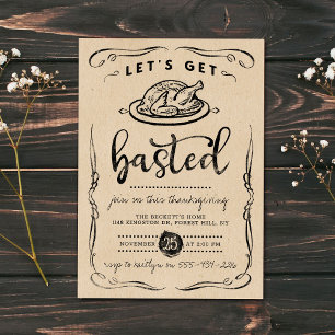 "Let's Get Basted" Rustic Kraft Thanksgiving Invitation