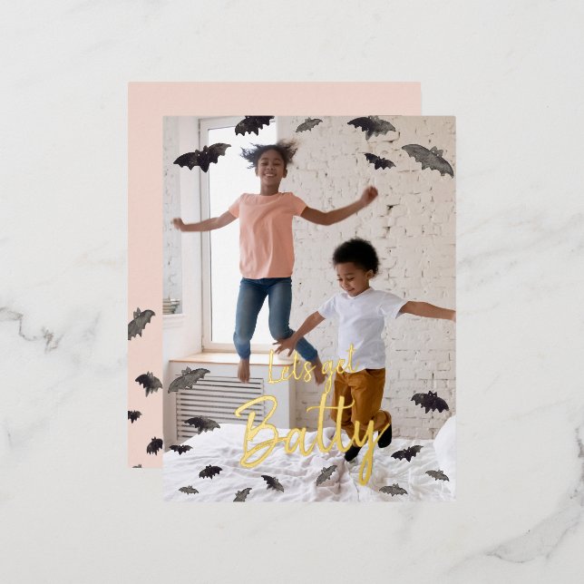 Let's Get Batty! Halloween Bats Foil Holiday Postcard (Front/Back)