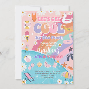 Let's get cool by the pool groovy birthday. invitation