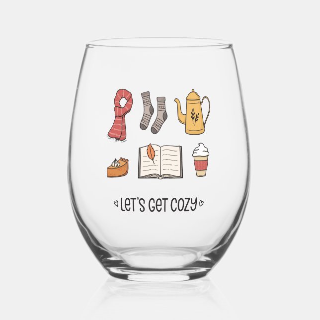Let's Get Cozy Stemless Wine Glass (Front)