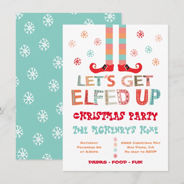 Let's Get Elfed Up Christmas Holiday Party Invitation (Front/Back)