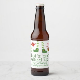 Lets Get Elfed Up Christmas Humour Personalized Beer Bottle Label