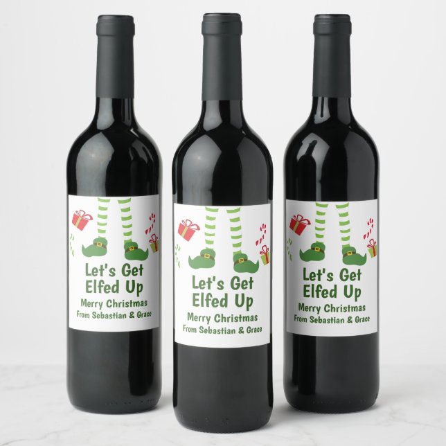 Lets Get Elfed Up Christmas Humour Personalized Wine Label (Bottles)