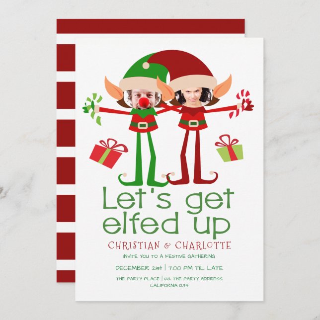 Lets Get Elfed Up Funny Christmas Personalized Invitation (Front/Back)