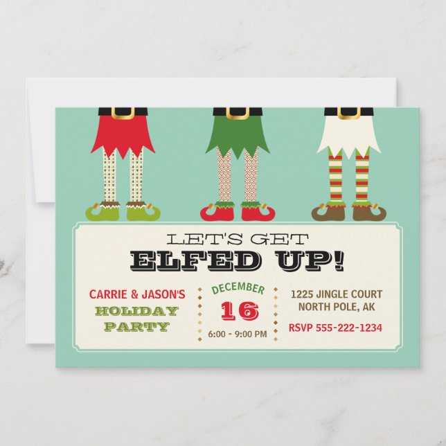 Let's Get Elfed Up! Holiday Christmas Party Elves Invitation (Front)