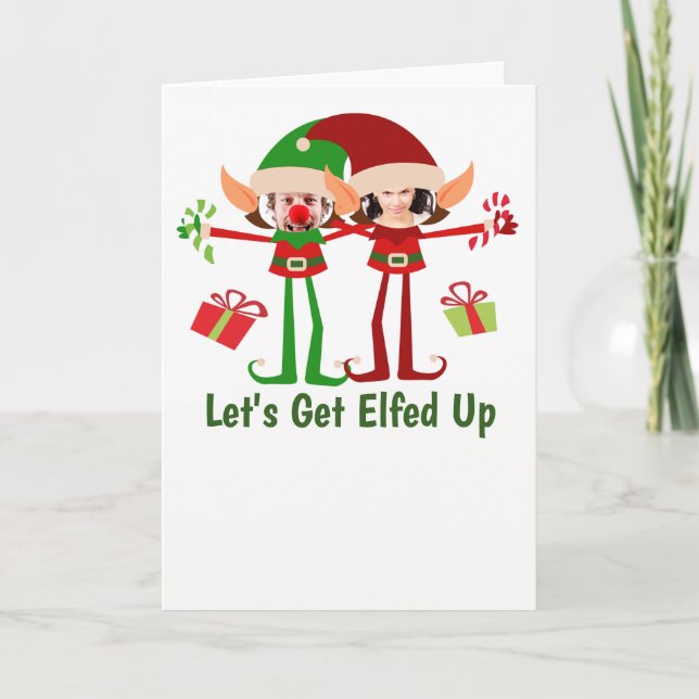 Lets Get Elfed Up Humour Personalized Christmas Invitation (Front)
