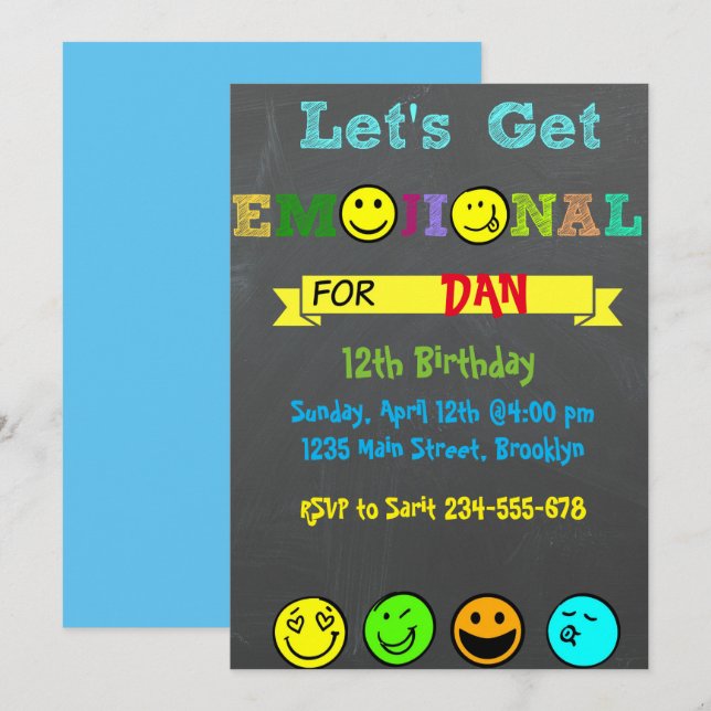 Let's Get Emojinal, Emoji Boy Birthday Invitation (Front/Back)