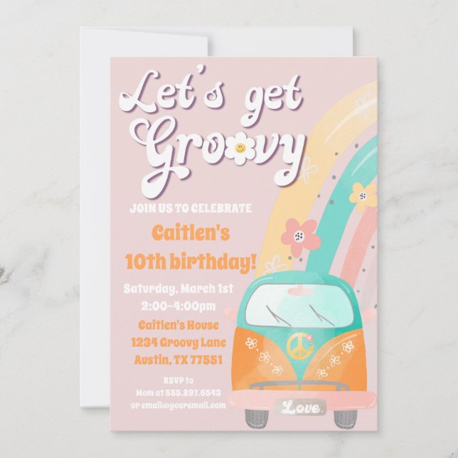 Let's Get Groovy Birthday Invitation Hippie Retro  (Front)