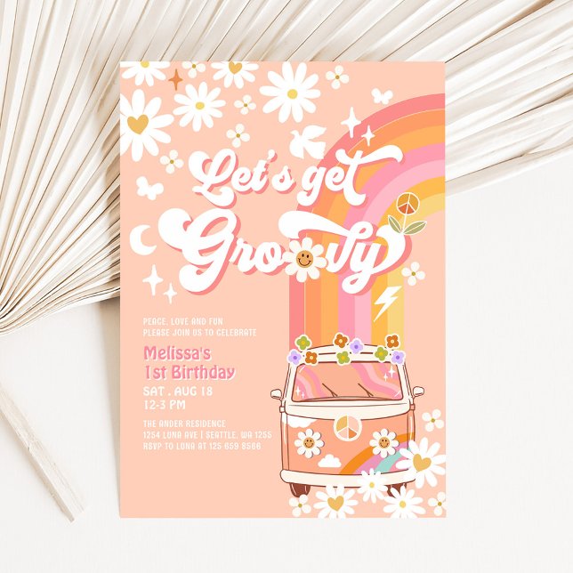 Let's Get Groovy Daisy Hippie Birthday Invitation (Creator Uploaded)