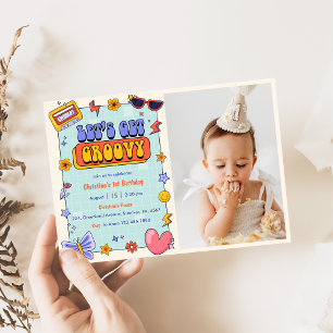 Let's Get Groovy Hippie Retro Birthday Photo  Invitation