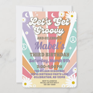 Let's Get Groovy Hippy Sun & Daisy Girls Birthday Invitation