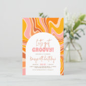 Let's Get Groovy Pink & Orange Arch Girl Birthday Invitation (Standing Front)