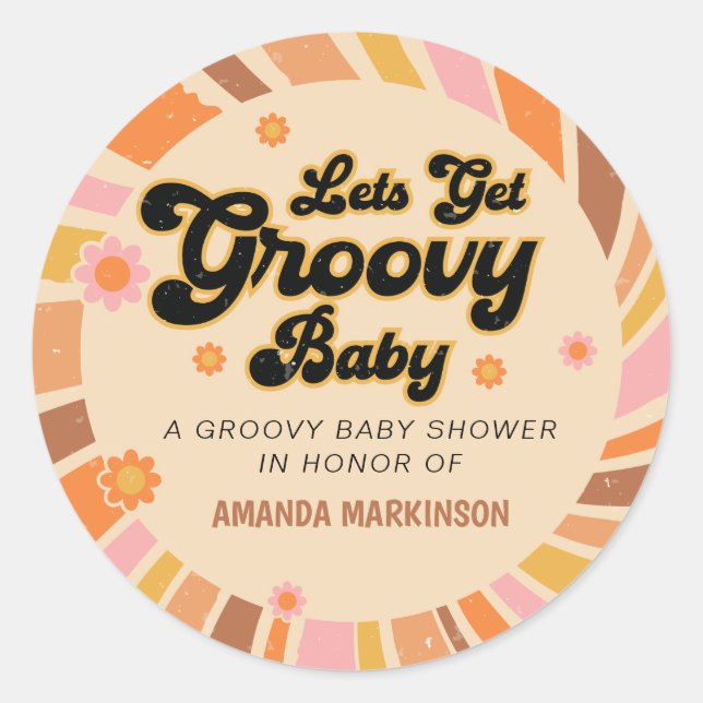 Let's Get Groovy Retro Baby Shower Classic Round Sticker (Front)