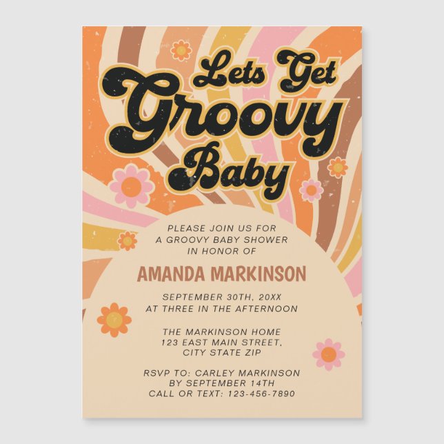Let's Get Groovy Retro Baby Shower Magnetic Invitation (Front)