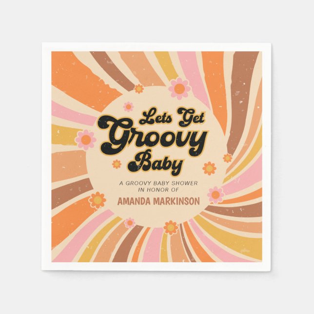 Let's Get Groovy Retro Baby Shower Napkin (Front)