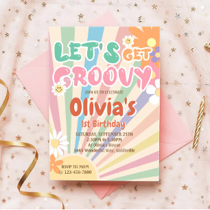 Let's Get Groovy Retro Boho Sunshine Birthday Invitation