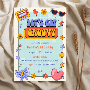 Let's Get Groovy Retro Daisy Birthday Party  Invitation
