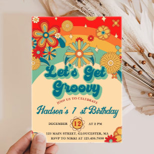 Let's Get Groovy Retro Floral First Birthday Invitation