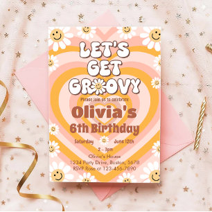 Let's Get Groovy Retro Heart Birthday Invitation