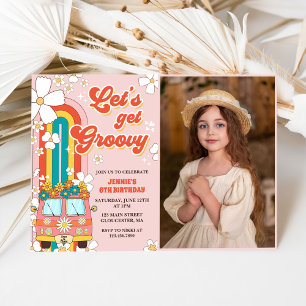 Let's Get Groovy Retro Rainbow 6th Birthday Photo Invitation