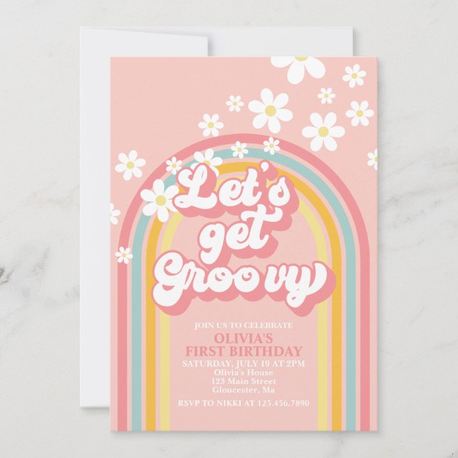 Let's Get Groovy Retro Rainbow Birthday Invitation (Front)
