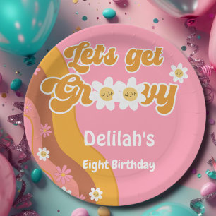 Let's get groovy retro vintage birthday paper plate