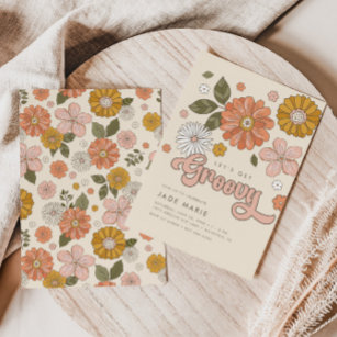 Let's Get Groovy Vintage Floral Girls Birthday Invitation