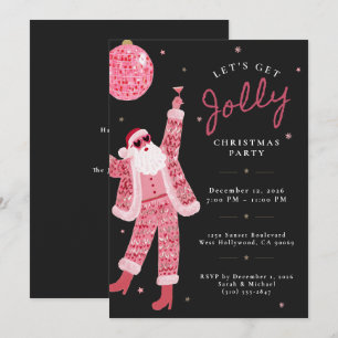 Let's Get Jolly Black Pink Quirky Christmas Party Invitation