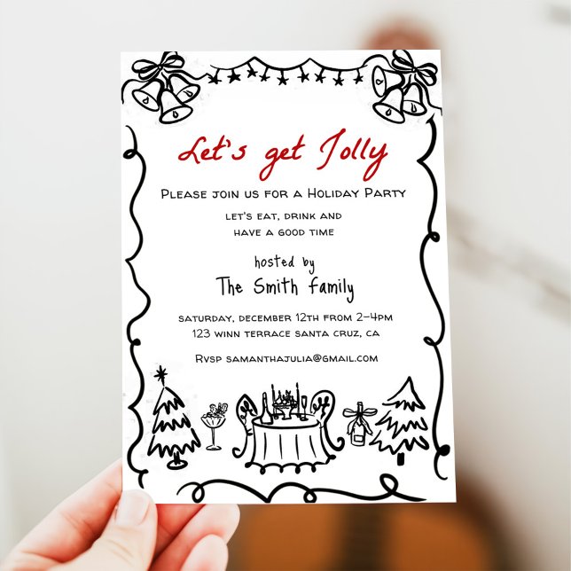 Let's Get Jolly Hand Drawn Funky Handwritting Invitation (Creator Uploaded)