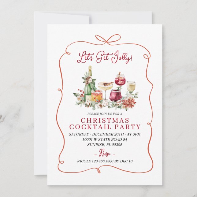 Let's Get Jolly Winter Cocktail Hand Drawn Party Invitation (Front)
