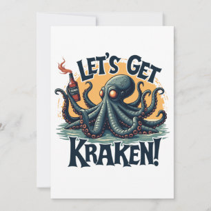 Let's Get Kraken Funny Rum Drinking Octopus Invitation
