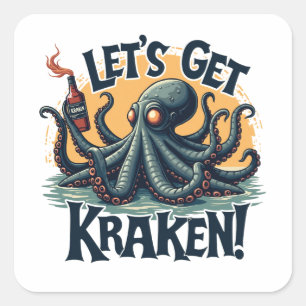 Let's Get Kraken Funny Rum Drinking Octopus Square Sticker