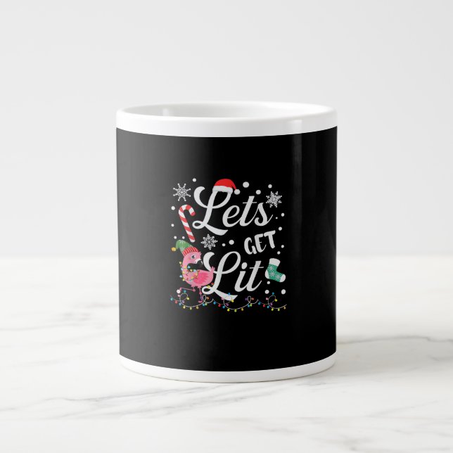 Let's Get Lit Adult Flamingo Funny Christmas Large Coffee Mug (Front)