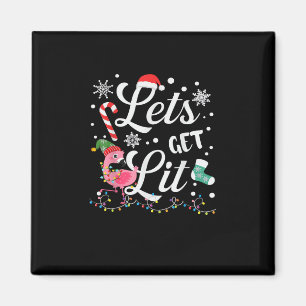 Let's Get Lit Adult Flamingo Funny Christmas Magnet