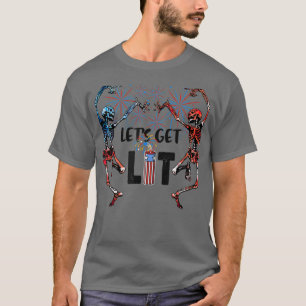Let's Get Lit American Skeleton Fireworks Funny 4t T-Shirt