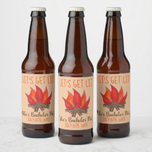 Let's Get Lit Bachelor Party Stag Do Campire Camp Beer Bottle Label
