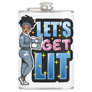 Let's get lit black women christmas drinking sista hip flask