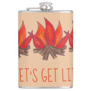 Let's Get Lit Campfire Fire Flames Funny Camping Hip Flask
