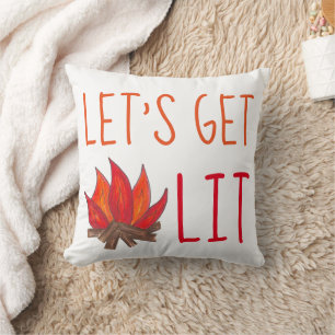 Let's Get Lit Campfire Fire Flames Funny Camping Throw Pillow