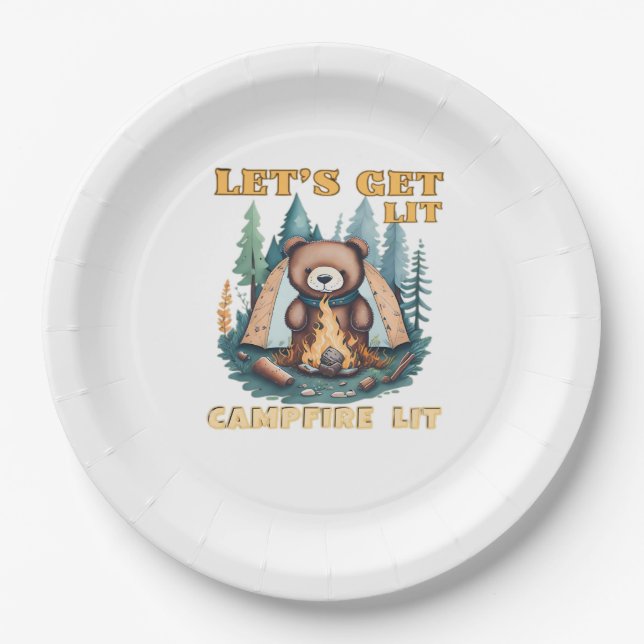 Let's Get Lit. Campfire Lit. Camping Lover Classic Paper Plate (Front)