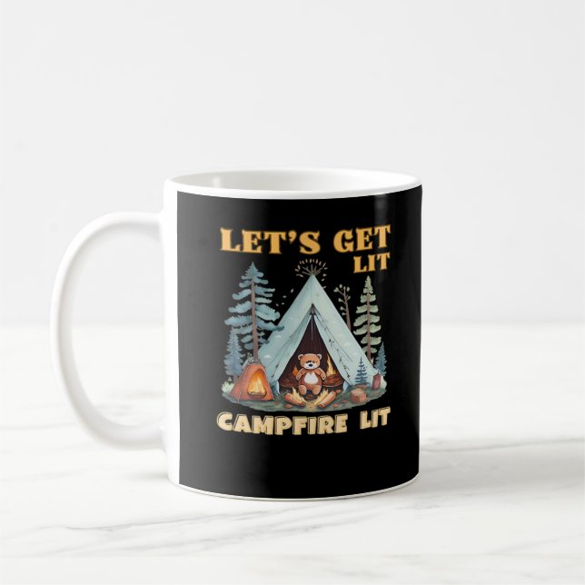 Let's Get Lit. Campfire Lit. Camping Quotes Classi Coffee Mug (Left)
